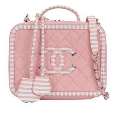 Striped Vanity Case, &pound;2,860, Handbags, Pink/White, Caviar Leather, Front view